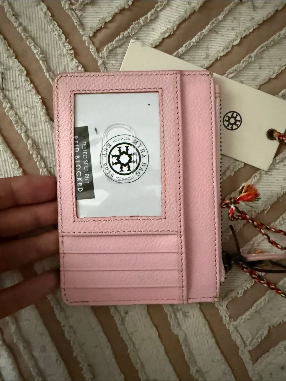 Myra Bag Pink Patterned Compact Wallet with Turquoise Concho